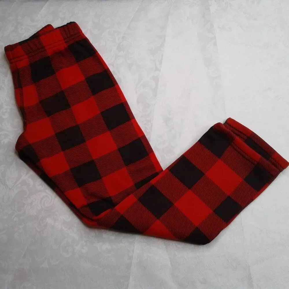 Carter’s KID GIrls Red & Black Buffalo Plaid Capri Fleece Lined Leggings Size 7